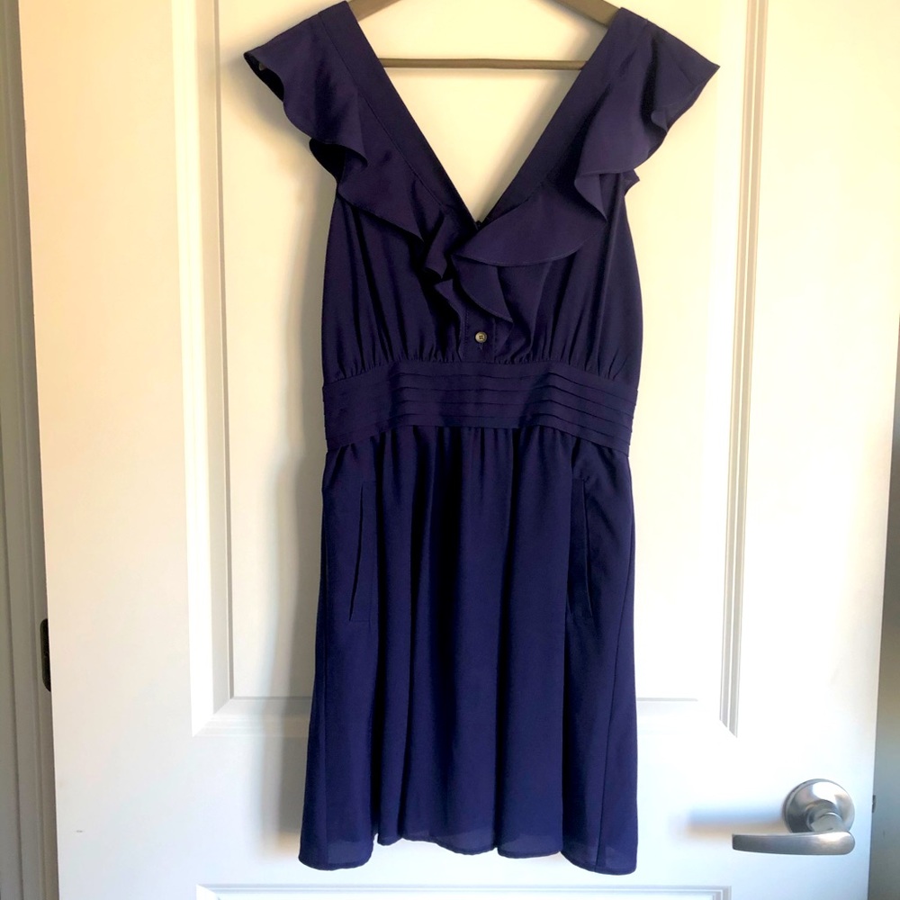 BCBGeneration Flutter Dress with Ruffled V-Neck